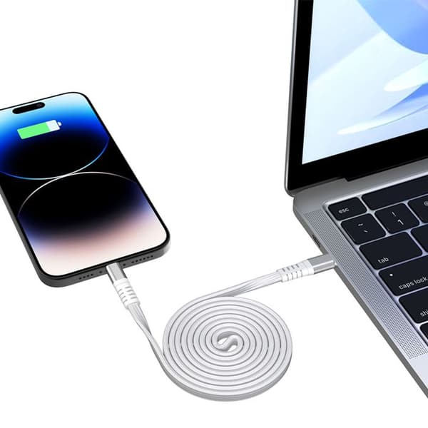 USB-kabel - FORCE POWER - Förstärkt magnetisk USB-C till Lightning - 60W PD 3A - Platt 1,2m - Vit