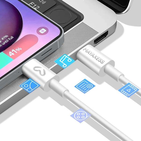 Laddkabel 1m USB-C för Samsung Galaxy S25 Plus Mayaxess Vit Vit