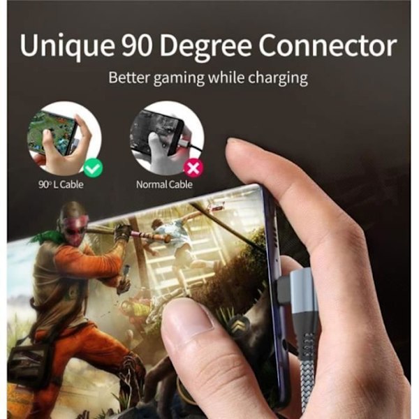 Ototon® 2M USB C till USB C-kabel 90 grader vinklad PD Snabbladdning 60W Typ C-kabel Nylonflätad för MacBook Samsung Huawei - 2M