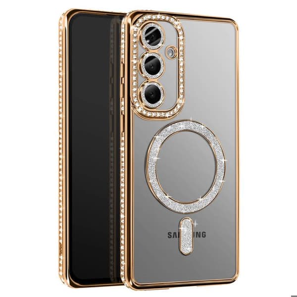 Coque Diamant pour Samsung Galaxy S25 MagSafe Contour Strass Dorée Gul