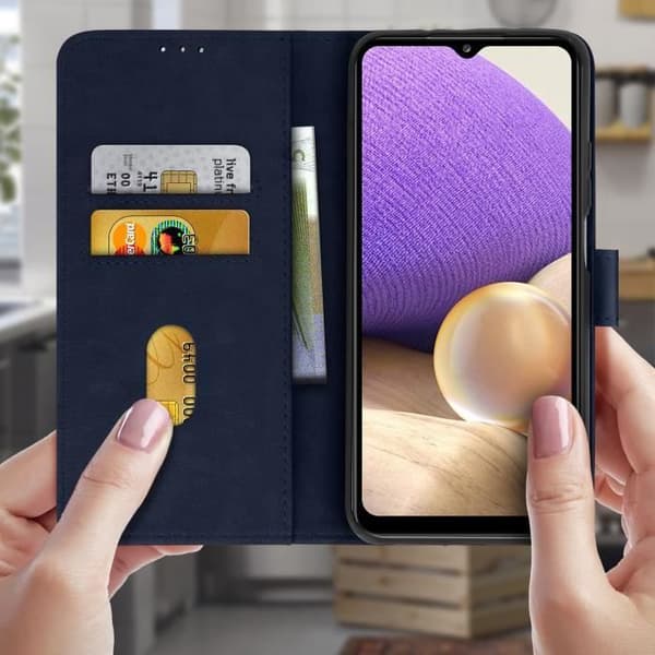 Etui - Samsung - Galaxy A32 5G - Skydd - Kortfack - Videostöd - Mörkblå Midnattsblå
