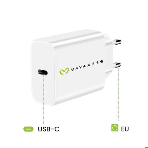Laddare för iPhone 11 18W + Lightning-kabel 1m Mayaxess Vit Vit
