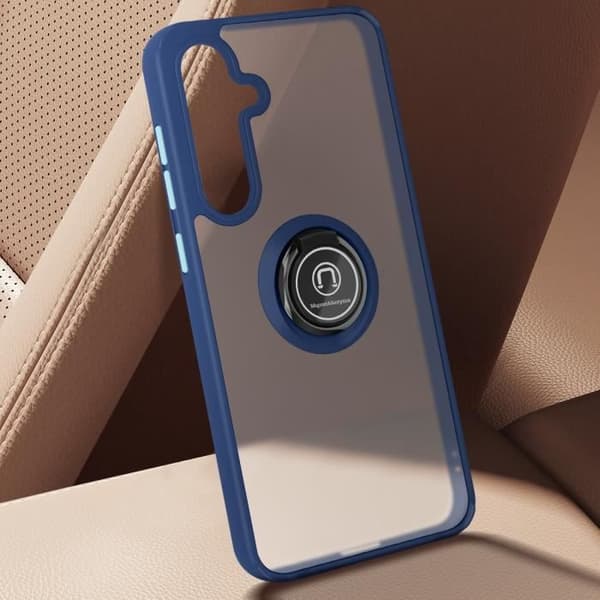 Coque Antichock - Samsung Galaxy S24 FE - Metallring - Videostöd - Mörkblå Blå