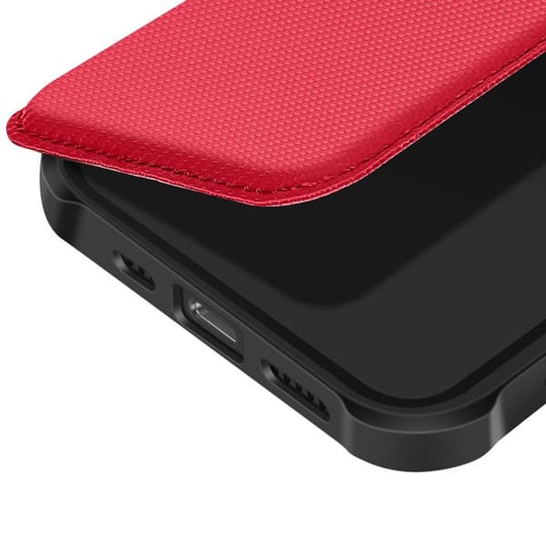Folio-etui - AVIZAR - iPhone 16e - Carbonfinish - Rødt kortrum - Stødabsorberende Röd
