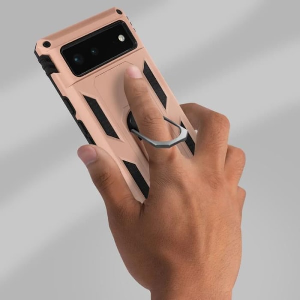 Google Pixel 6 Cover Stødsikker Bi-materiale Ring Video Support rosa guld Pink