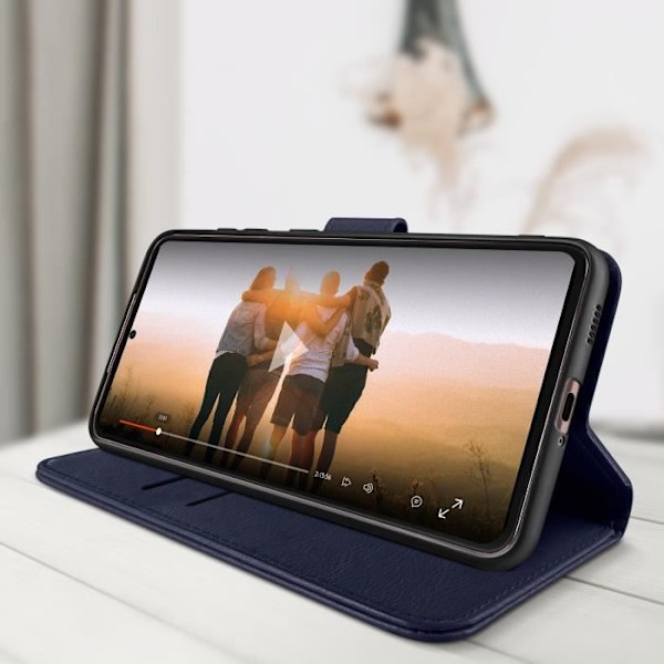 Etui til Samsung Galaxy S21 FE - AVIZAR - Chesterfield - Videostøttefunktion - Mørkeblå Nattblått