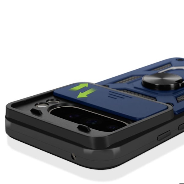 Coque för Google Pixel 9 Pro XL Med Stöd Ring Skjutbart Kameraskydd Mayaxess Blå Natt Blå