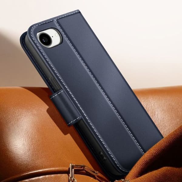 Plånboksfodral för iPhone 16 i Premium Läder med Ställfunktion Mörkblå Blå