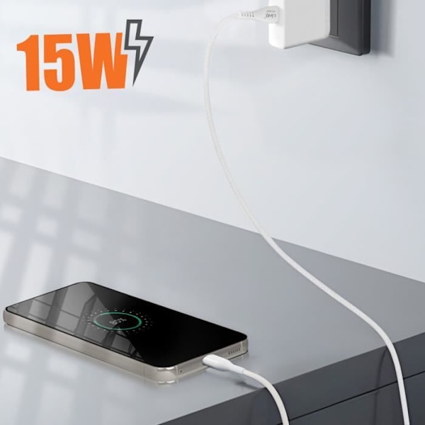 USB til USB-C-kabel 15W opladning og overførsel Nylonflettet 1m LinQ Hvid