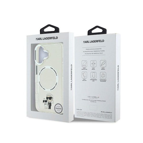 Coque för iPhone 16 Tryckt Karl och Choupette Kompatibel med MagSafe Karl Lagerfeld Transparent Vit