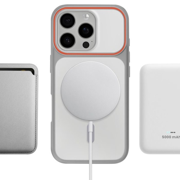 MagSafe-cover til iPhone 16 Pro, Bi-materiale beskyttelse, Hård bagside, Grå Grå