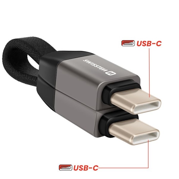 USB-C / USB-C Magneettikaapeli, Kompakti 9.7cm Avaimenperä Swissten Harmaa Grå