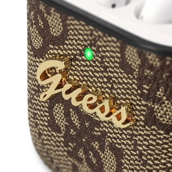 Rigid AirPods-etui Design Guess med upphöjd logotyp i brunt kastanj