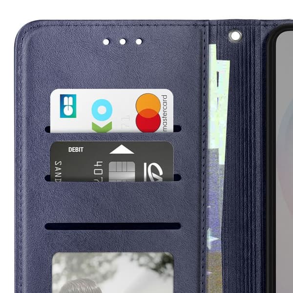 Plånboksfodral för Galaxy S26 Ultra med handledsrem och videostöd i midnattsblå Blå