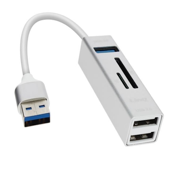 5 in 1 USB-keskitin: 3 USB-porttia ja LinQ MicroSD SD-kortinlukija, hopea