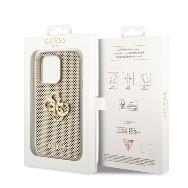 Skal till iPhone 15 Pro Max - Guess Perforated Leather 4G (GUHCP15XPSP4LGD) - Guld