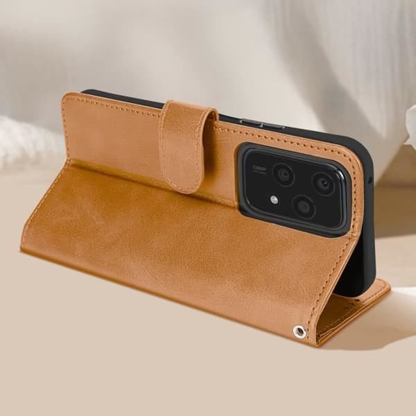 Fodral för Honor 200 Lite - AVIZAR - Handledsrem Flip Wallet Support - Brun - Halvstyv - Smidig brun