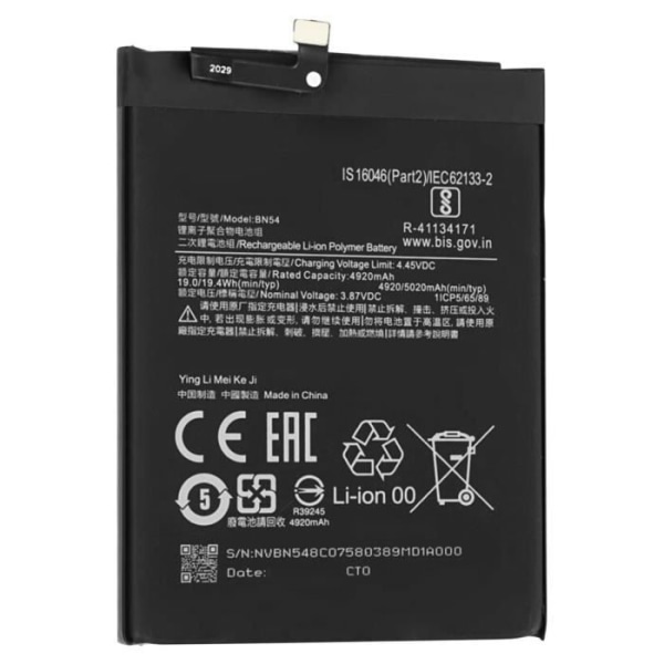 Internt batteri - XIAOMI - Redmi 9/Note 9 - 5020 mAh - Lithium Ion - Svart