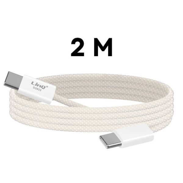 USB-C til USB-C kabel - LinQ - 60W - 2 meter - Opladning og synkronisering - Vævet nylon Vit