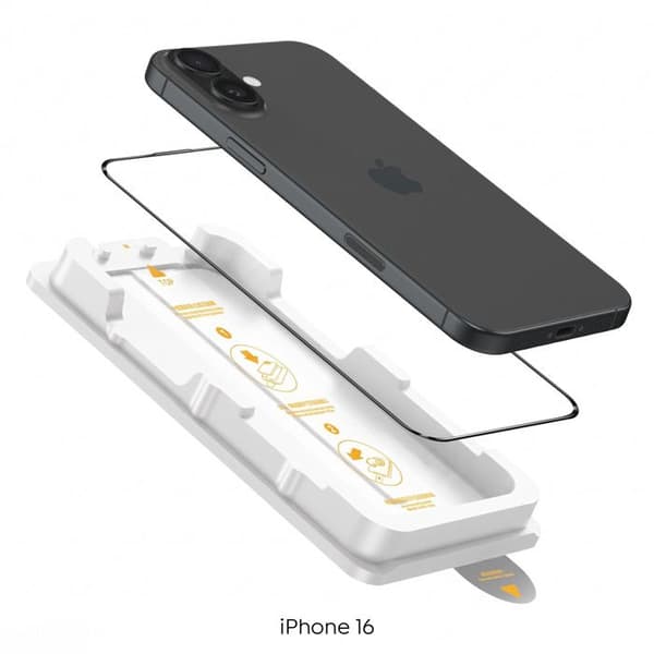 Härdat glas för iPhone 16 Stötsäker med installationskit Magic Box Zanaé Transparent Vit