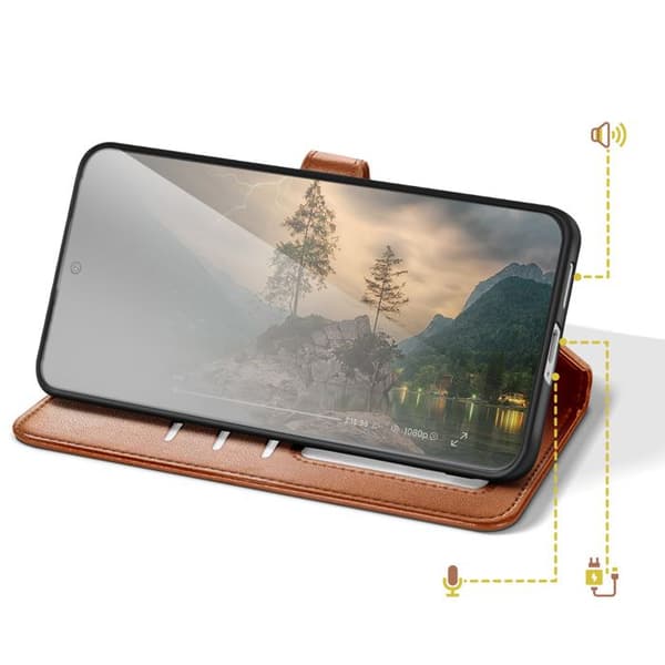 Plånboksfodral för Galaxy S26 med magnetknapp och brun handledsrem brun