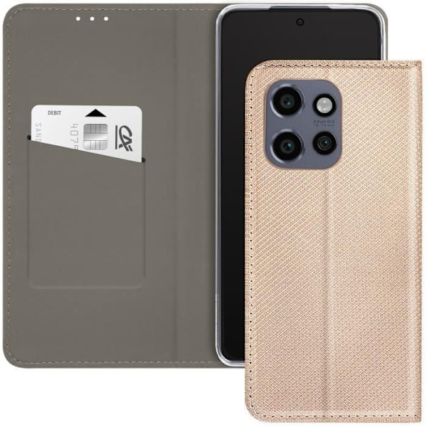 Etui för Motorola Edge 50 Neo Fodral Kortficka och Videoställ i Guld Gul
