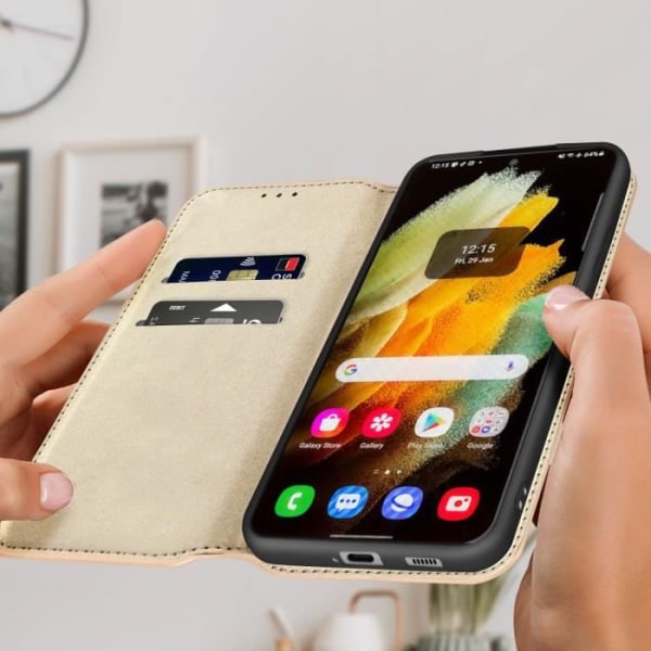 Samsung Galaxy S22 Plus Flip Wallet Videoställ Guld Gul