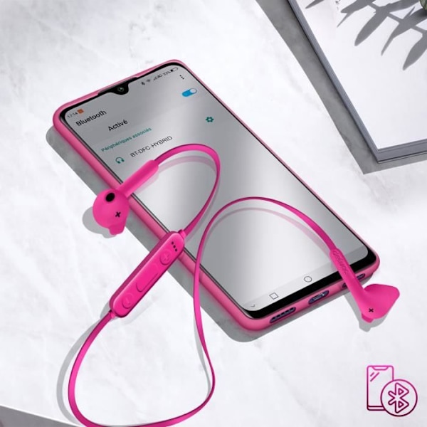 Trådbundna hörlurar - DEFUNC - Rosa modell - 5 timmars batteritid - Integrerad mikrofon - Anti-tangle Design Rosa