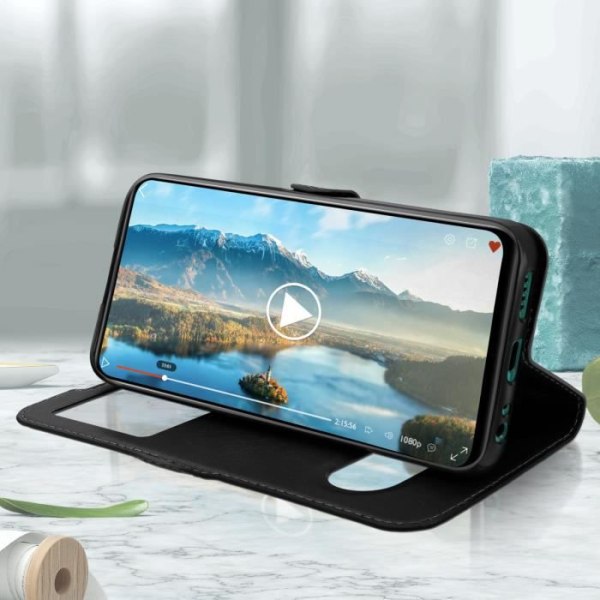 Kotelo - AVIZAR - Huawei P Smart Z/Y9 Prime 2019 - Kaksoisikkuna - Tuki Toiminto - Musta Svart