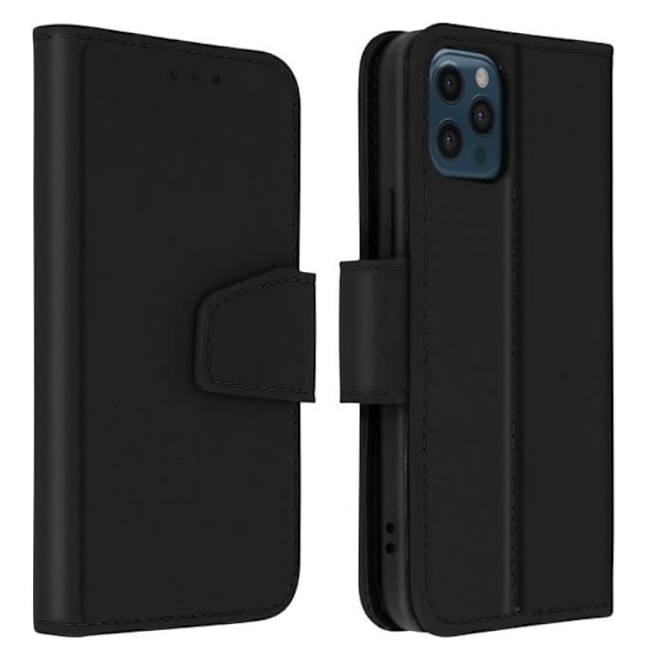 iPhone 12 Pro Max etui i premium okselæder med kortholder og stativfunktion - AVIZAR - Sort Svart