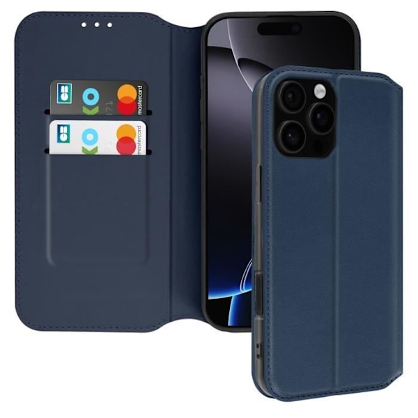 Etui til iPhone 16 Pro Max Klap Wallet og Video Stand Mørkeblå Blå