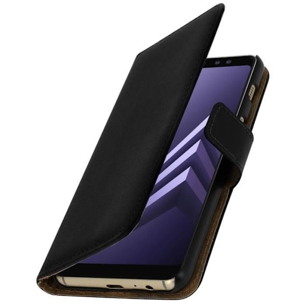 Plånboksfodral - AVIZAR - Galaxy A8 2018 - Äkta läder - Stativfunktion - Svart svart
