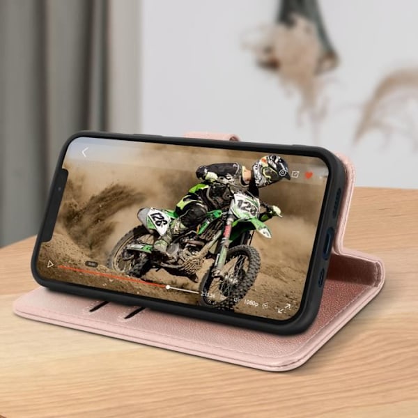 Fodral till Apple iPhone 12 - AVIZAR - Wallet Flip - Rosa - Syntet - Video Support Funktion Rosa