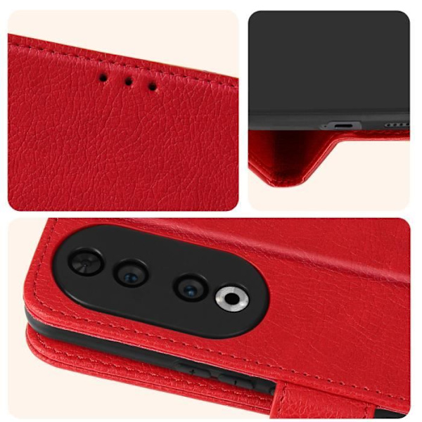 Fodral för Honor 90 - AVIZAR - Röd - Wallet Flip - Videosupportfunktion Röd