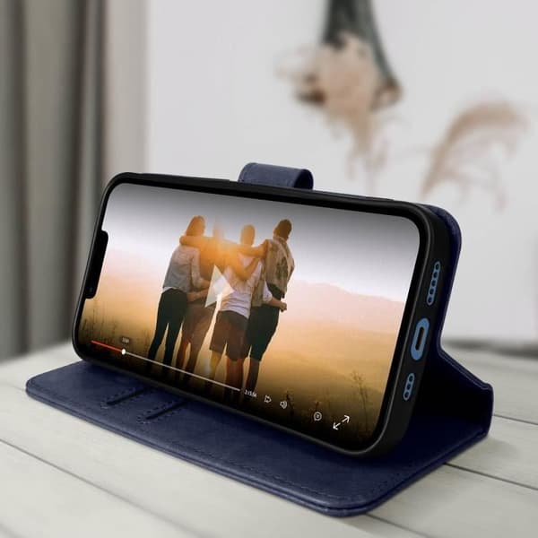 Cover - AVIZAR - iPhone 13 - Klap Wallet - Videostand - Blå Blå