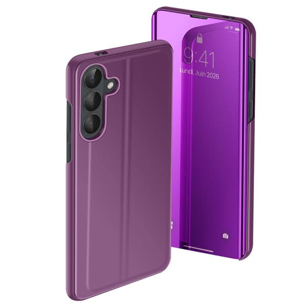 Spejl Etui til Galaxy S26 med Smart View Vindue og Foldbart Stativ Lilla Violett