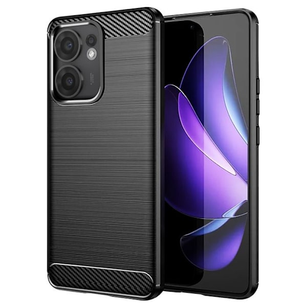 Cover til Oppo Reno 13 F og 13 FS Silikone Design Carbon Børstet Sort Svart