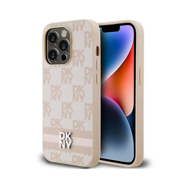 DKNY Mono mønster ternet læder og trykte striber - iPhone 14 Pro cover (pink)