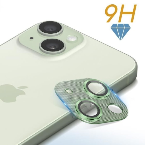 Karkaistu lasikamera iPhone 15 ja 15 Plus alumiiniseoskehykselle Enkay Green Grön