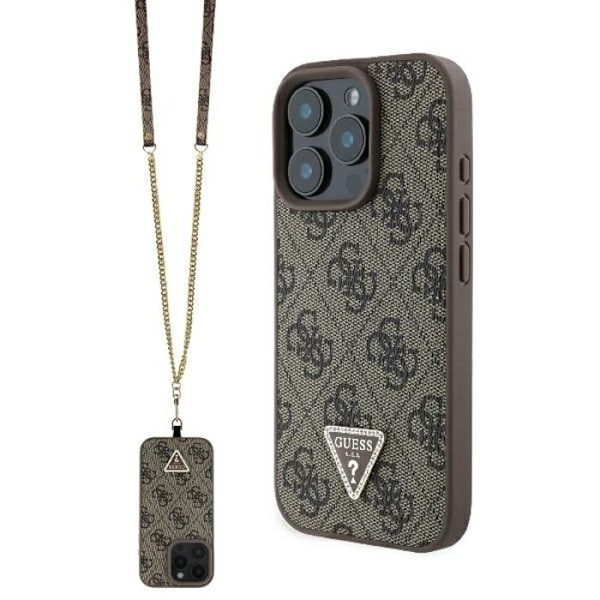 Etui til iPhone 16 Pro - Guess Læder Metal Logo Metal Rhinestone Skulderrem (GUHCP16LP4TDSCPW) - Brun