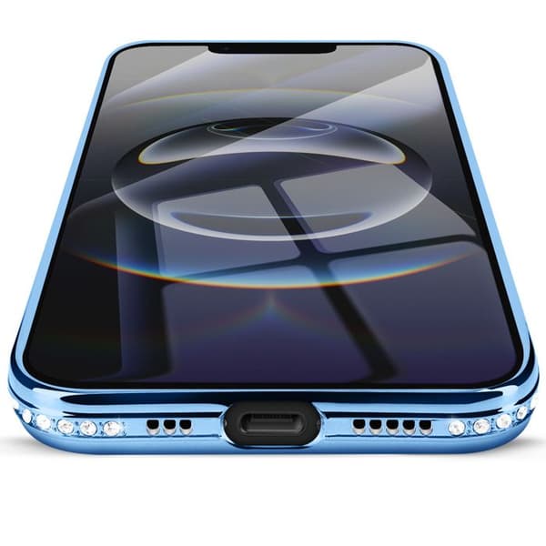 Coque Magsafe - AVIZAR - iPhone 16e - Kontur med Strass - Stødbeskyttelse - Elegant Blå