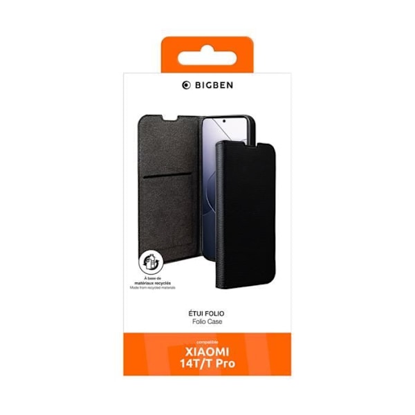 Folio Plånboksfodral - BIGBEN - Xiaomi 14T / 14T Pro - Svart - Fällbart Stöd - Fullständig Skydd Svart