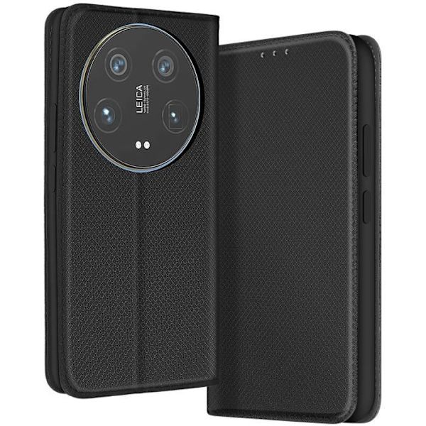 Smartphone etui - AVIZAR - Xiaomi 14 Ultra - Vegansk læder - Magnetisk klap - Indbygget kortholder Svart