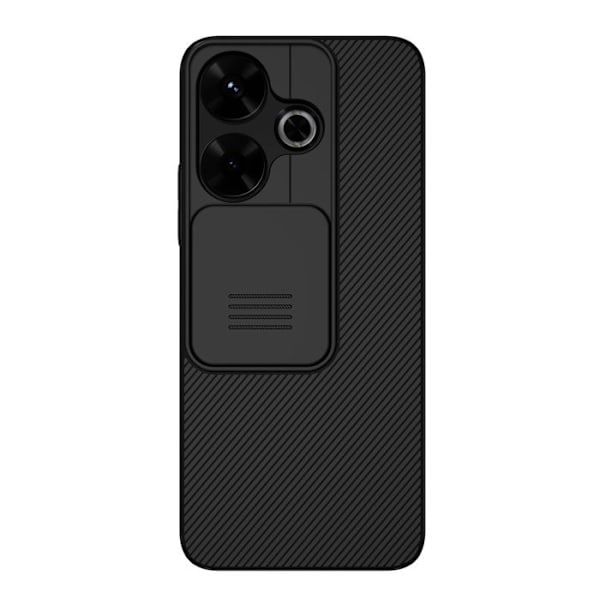 Xiaomi Redmi 13 4G:n ja Poco M6 4G:n musta Nillkin-kotelo liukuvalla kameransuojalla Svart