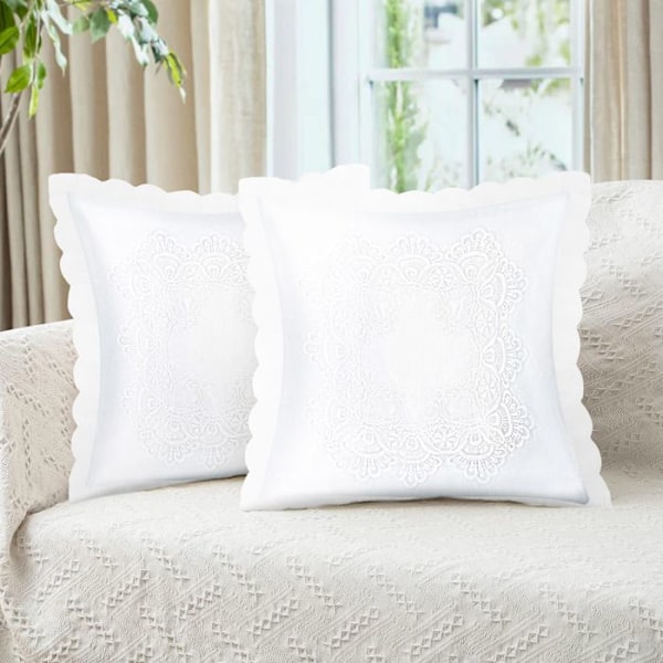 Kuddfodral - AVIZAR - 2-pack - 40x40 cm - Broderi - Vit - Elegans Vit