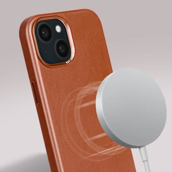 Coque - Avkodad - iPhone 15 Plus - Full Grain Läder - Fallskydd 1.2m - Kompatibel med MagSafe Mörkbrun