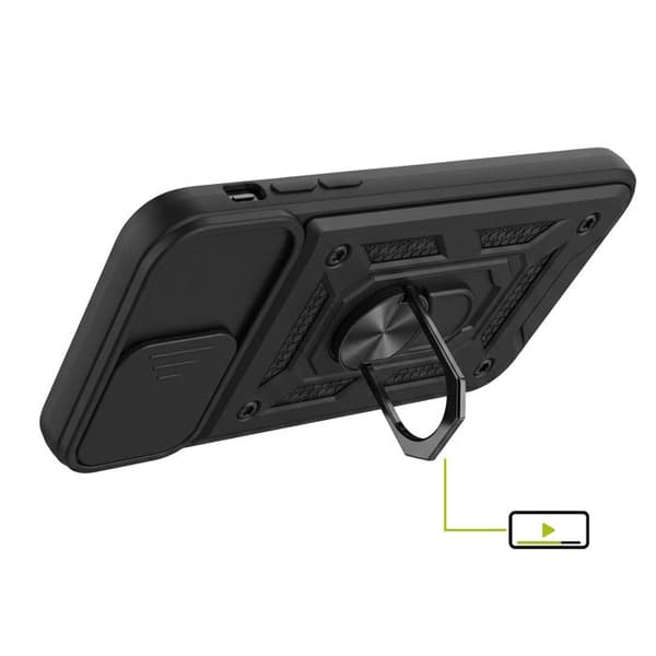 iPhone 11 Cover med Skydelåg til Objektiv og Magnetisk Støtte Ring Mayaxess Sort Svart
