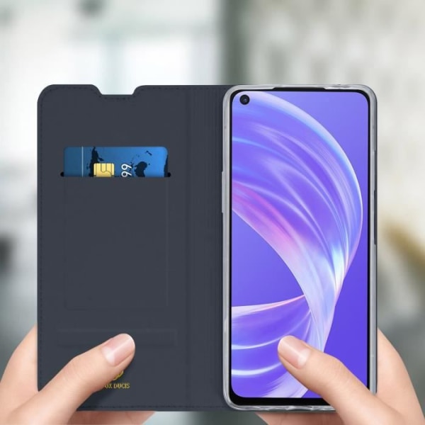 Housse Oppo A73 5G - Dux Ducis - Ekologisk läder - Ställfunktion - Kortfack - Mörkblå Midnattsblå