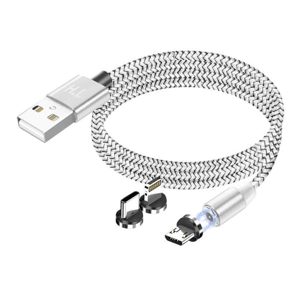 Magnettikaapeli 3-in-1 USB-C / Lightning / Micro-USB USB-A:han 1m Hopea