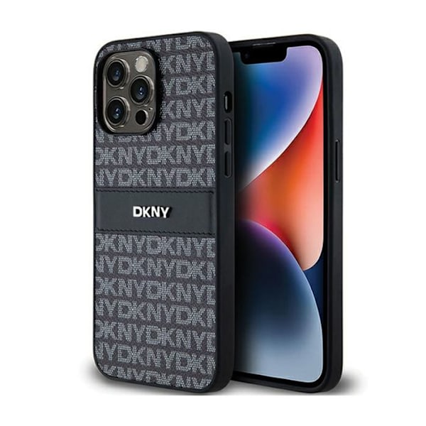 DKNY Leather Mono Stripe & Metal Logo - iPhone 14 Pro Fodral (svart)